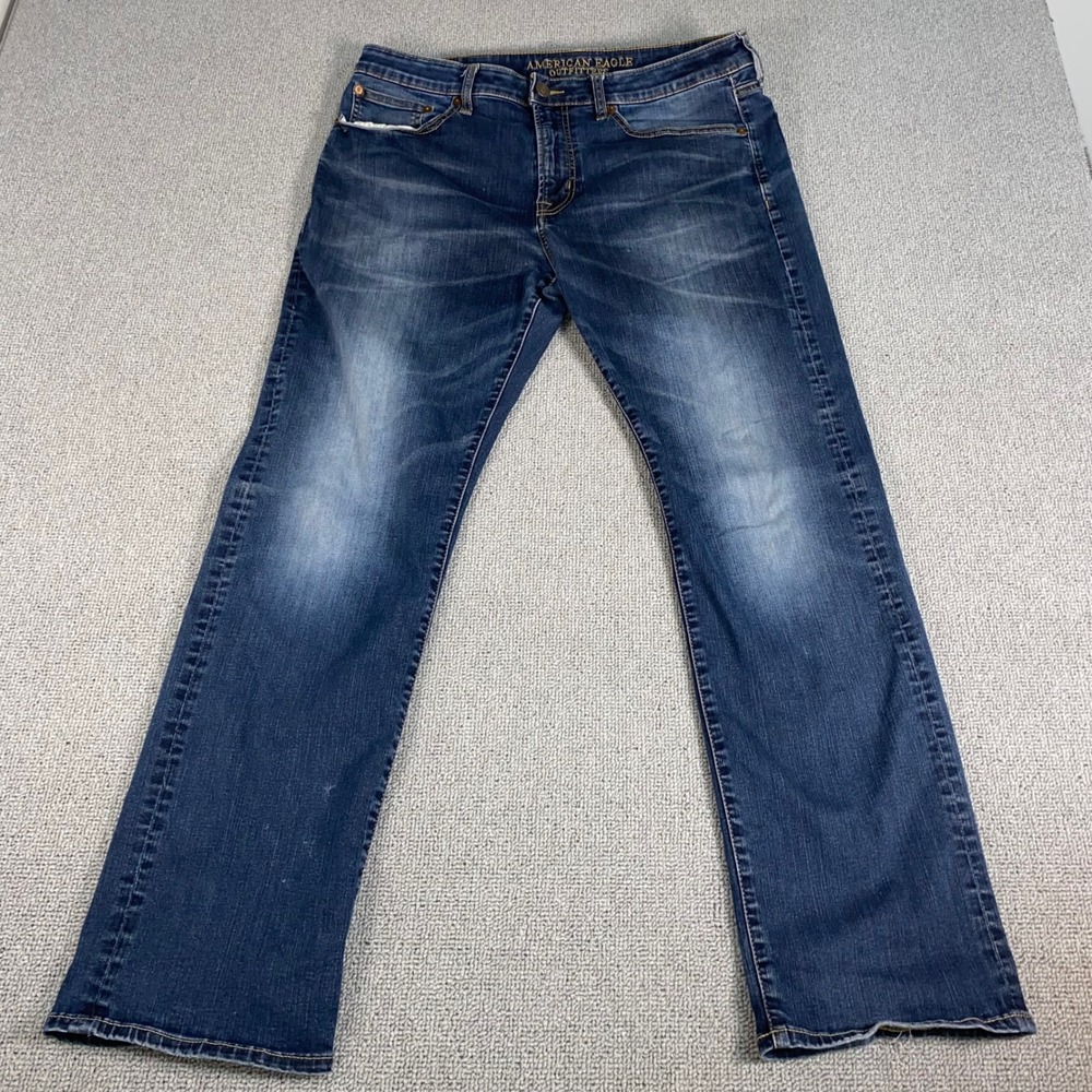 American Eagle Relaxed Straight Jeans Mens 34x32 (Fits 34x30) Extreme Flex Blue
